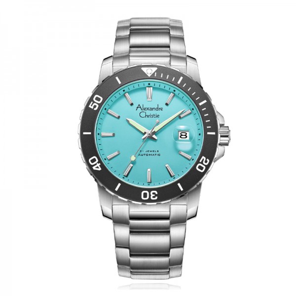 Alexandre Christie AC 6141 Silver Light Blue Turquoise Steel Automatic MABSSLB